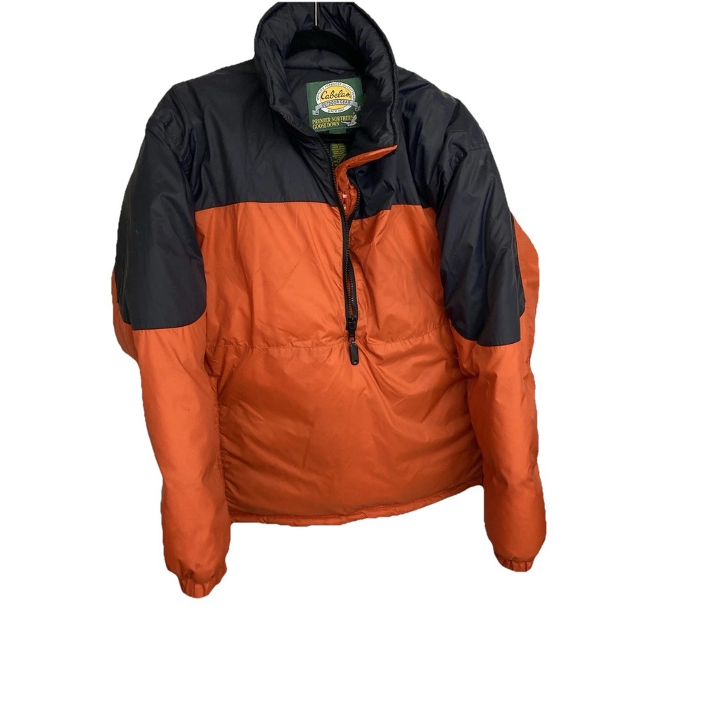 Vintage Cabela's Goose DownPullover Half Zip Jacket Orange And Blue Size L Warm